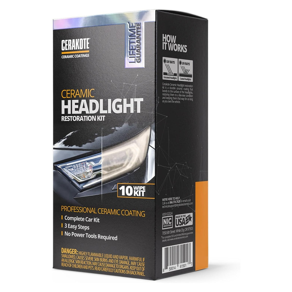 CERAKOTE® Ceramic Headlight Restoration Kit, 10 Wipe Kit | Restores clouded, yellowed headlights, ceramic UV protection, 3-step wipe system, no power tools needed