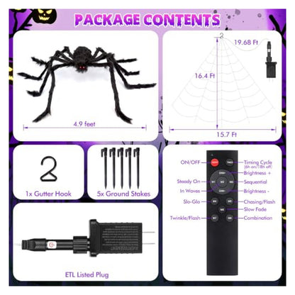 OCATO Purple LED Spider Web with Giant Spider — source image 4