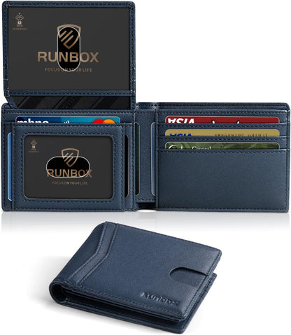 Tibetan Blue — RUNBOX Wallet for Men -Slim Rfid Leather Mens Bifold Novelty Wallets 2 ID Window With Gift Box Men's Accessories