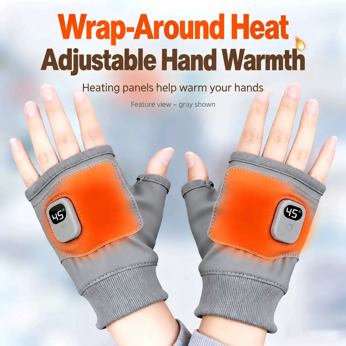 Rechargeable Heated Fingerless Gloves – One Pair – English product view