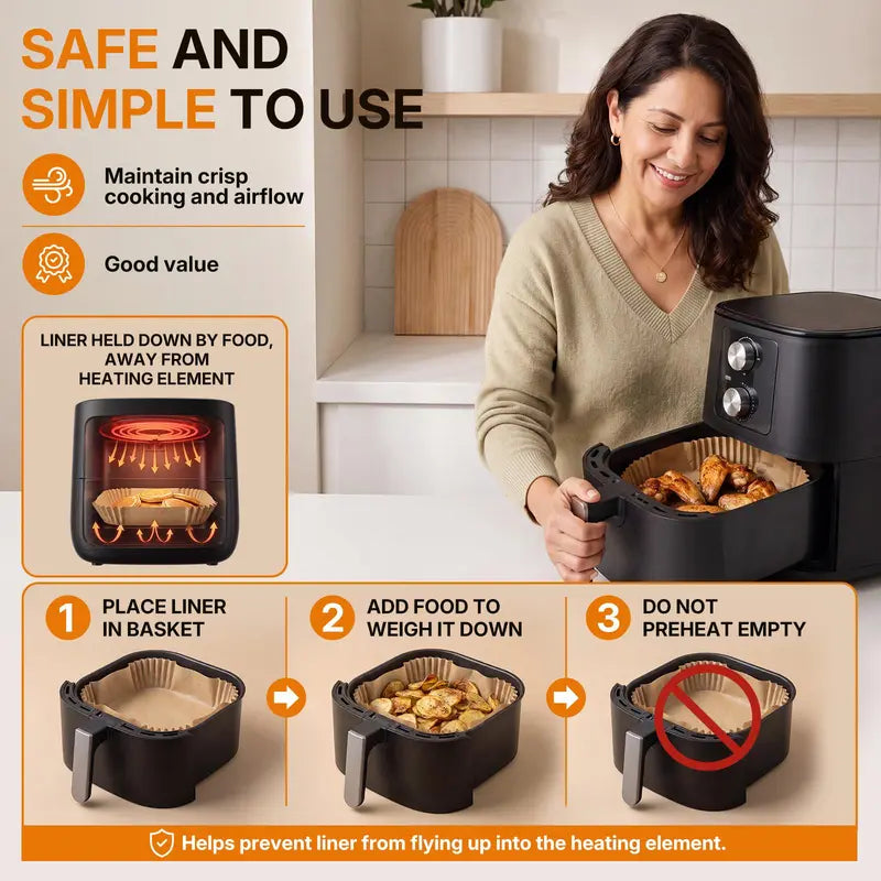 Square Air Fryer Paper Liners – 200 Sheets – product view
