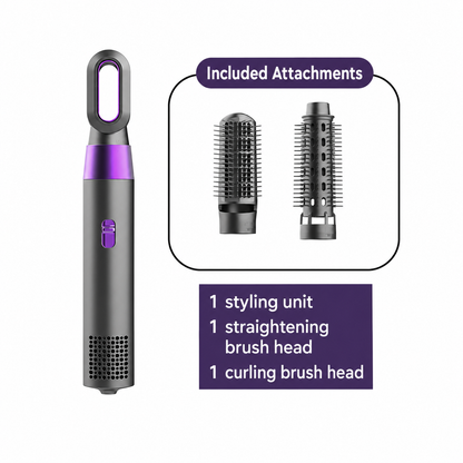 Gray 3-in-1 kit with straightening and curling brush heads