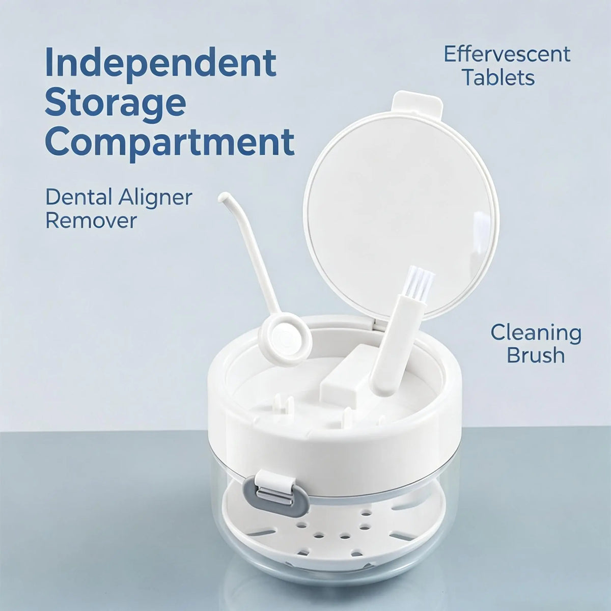 Built-in mirror, brush and accessory storage compartment