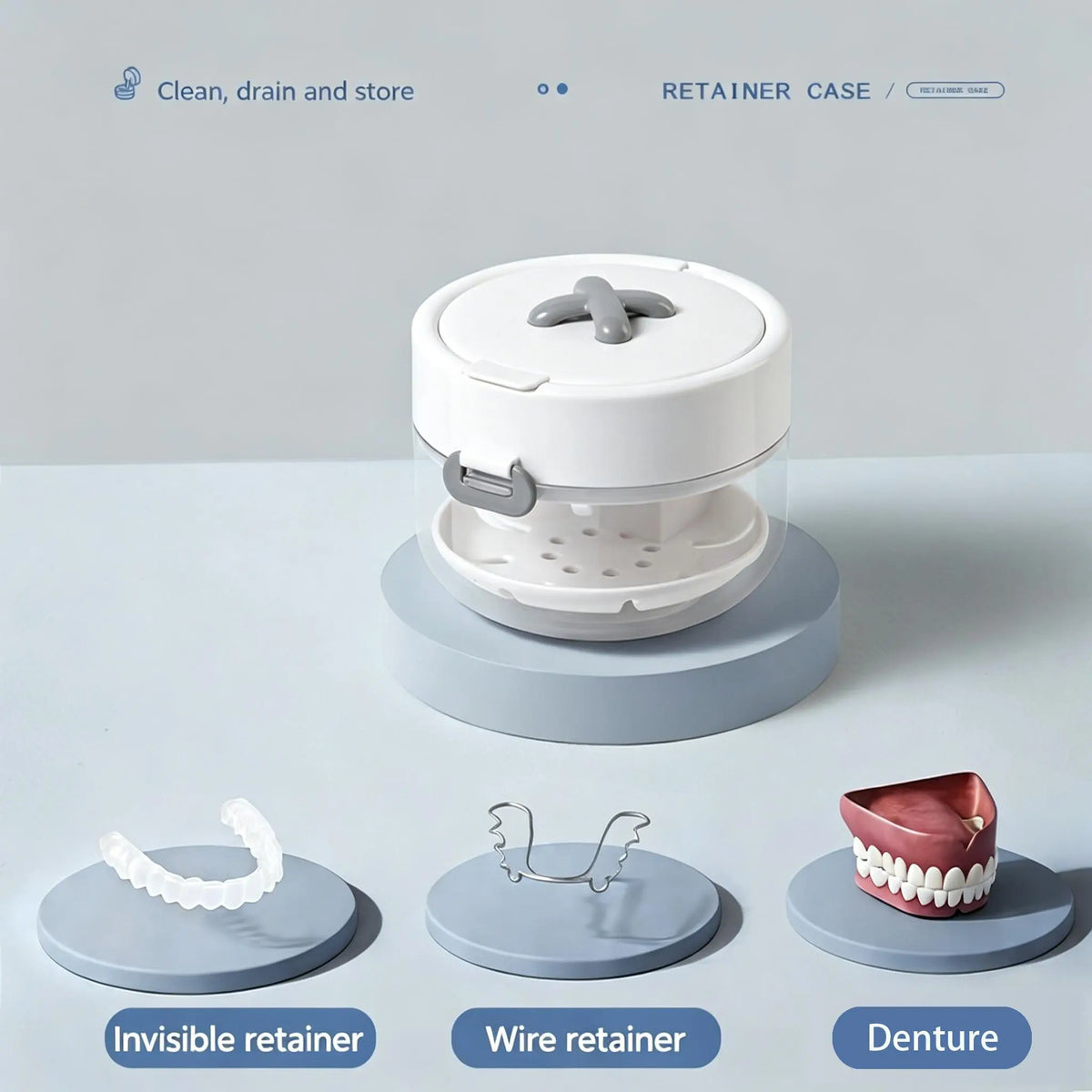 Retainer case for aligners, wire retainers and dentures