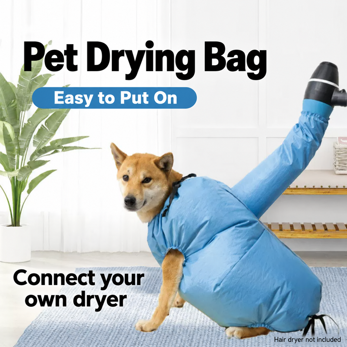 Pet drying bag used with a separate hair dryer