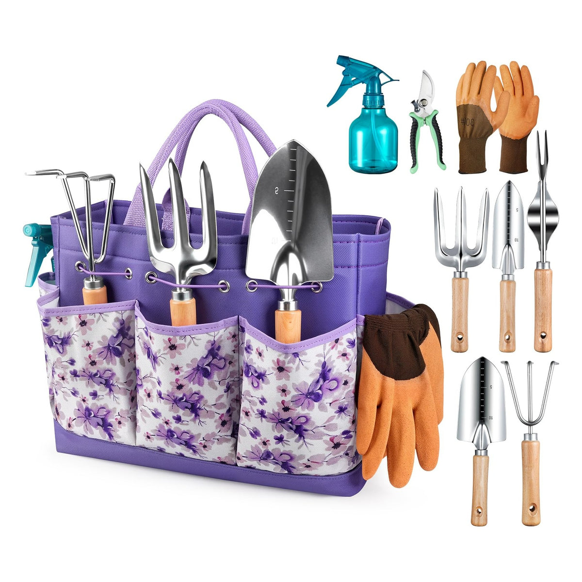 Grenebo Gardening Tool Set with Carrying Tote - Purple