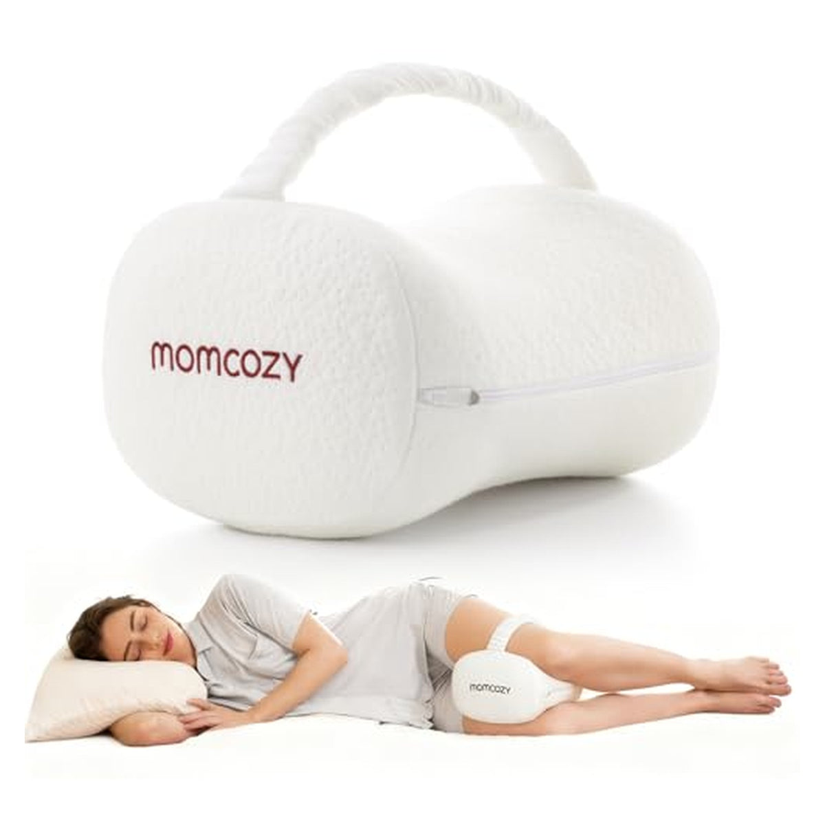 Momcozy Memory Foam Knee Pillow for Side Sleepers — Cream White