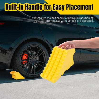 MaxxHaul High Visibility Poly Foam Wheel Chock 2-Pack | 8" x 4" x 4" Lightweight Tire Stop | Slip-Resistant Rubber Base | Built-in Handle | Safety Yellow (50503) — source gallery