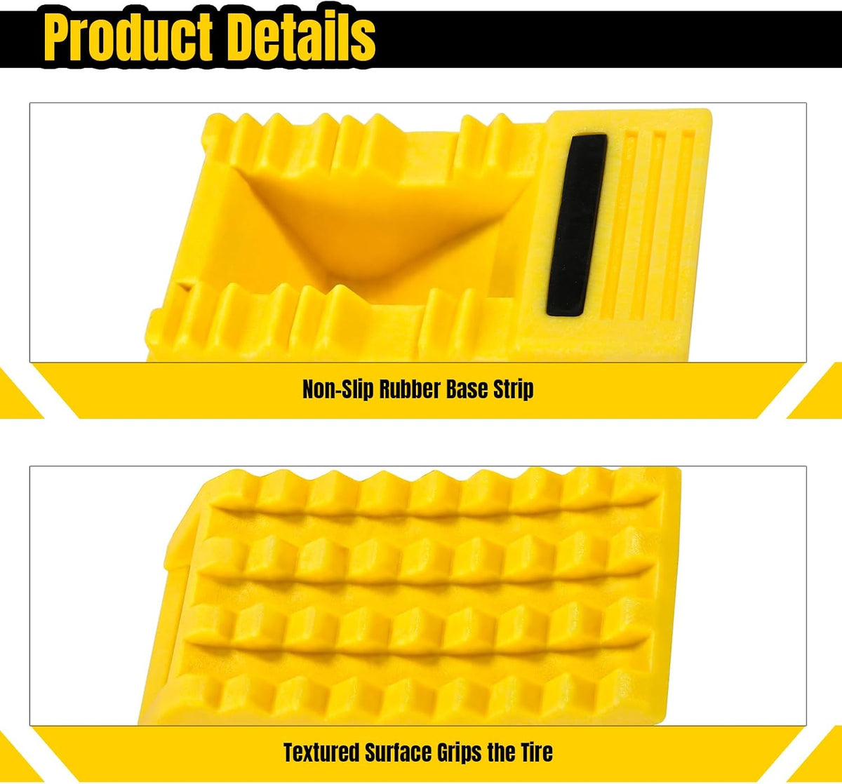 MaxxHaul High Visibility Poly Foam Wheel Chock 2-Pack | 8" x 4" x 4" Lightweight Tire Stop | Slip-Resistant Rubber Base | Built-in Handle | Safety Yellow (50503) — source gallery