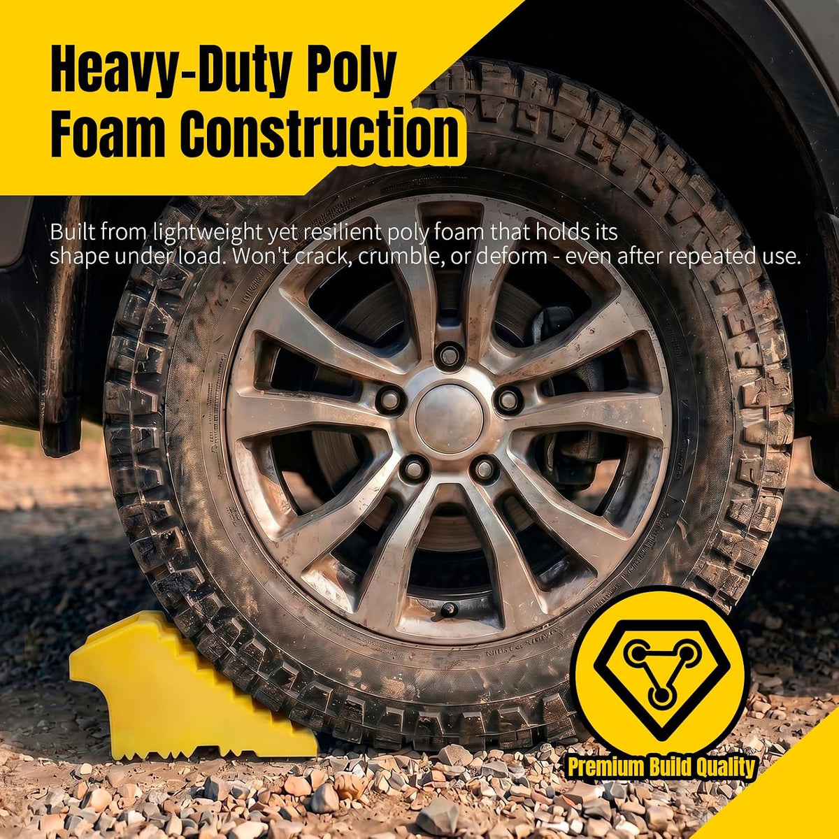 MaxxHaul High Visibility Poly Foam Wheel Chock 2-Pack | 8" x 4" x 4" Lightweight Tire Stop | Slip-Resistant Rubber Base | Built-in Handle | Safety Yellow (50503) — source gallery