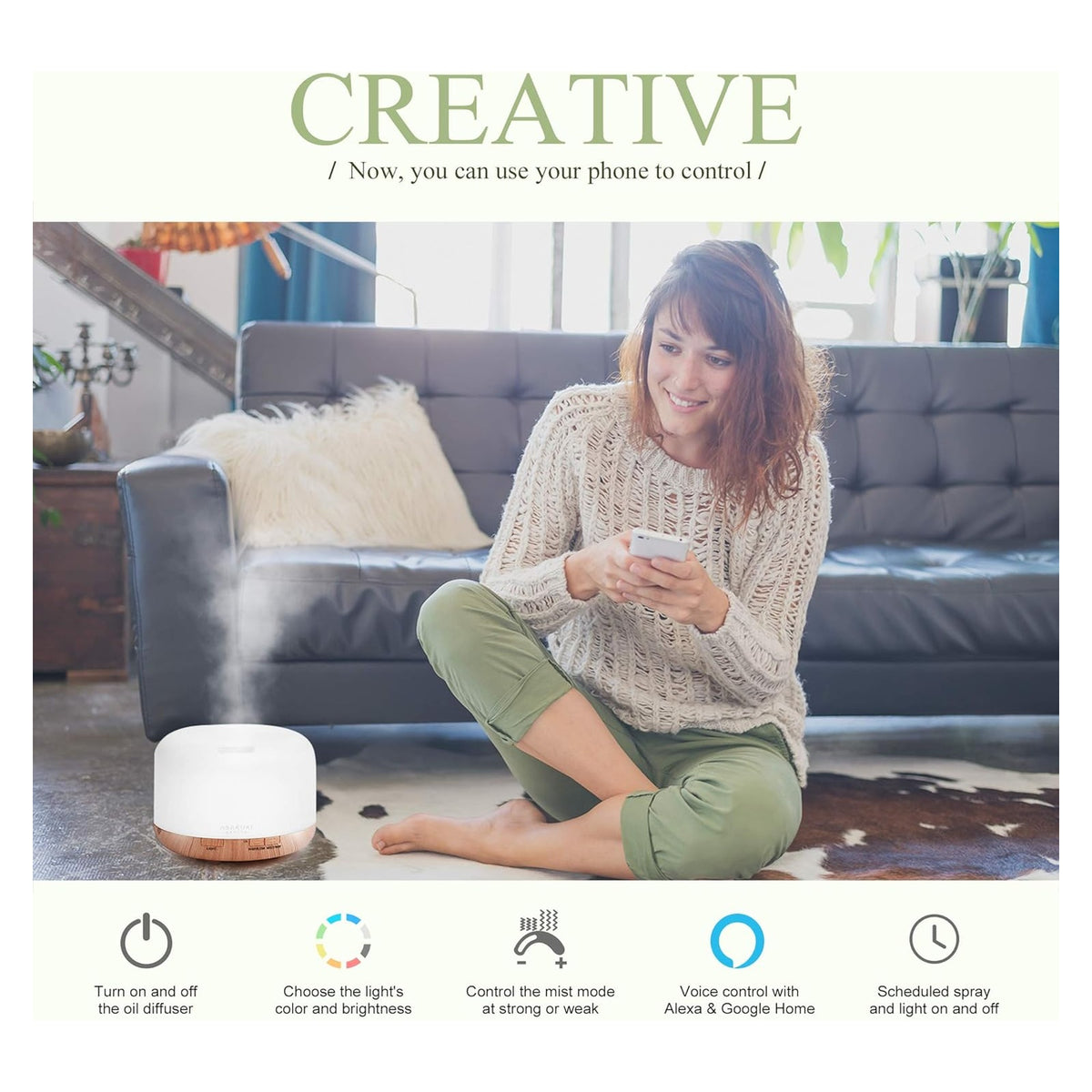 ASAKUKI Smart Wi-Fi 500ml Essential Oil Diffuser — Light Brown source gallery image