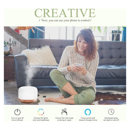 ASAKUKI Smart Wi-Fi 500ml Essential Oil Diffuser — Light Brown source gallery image