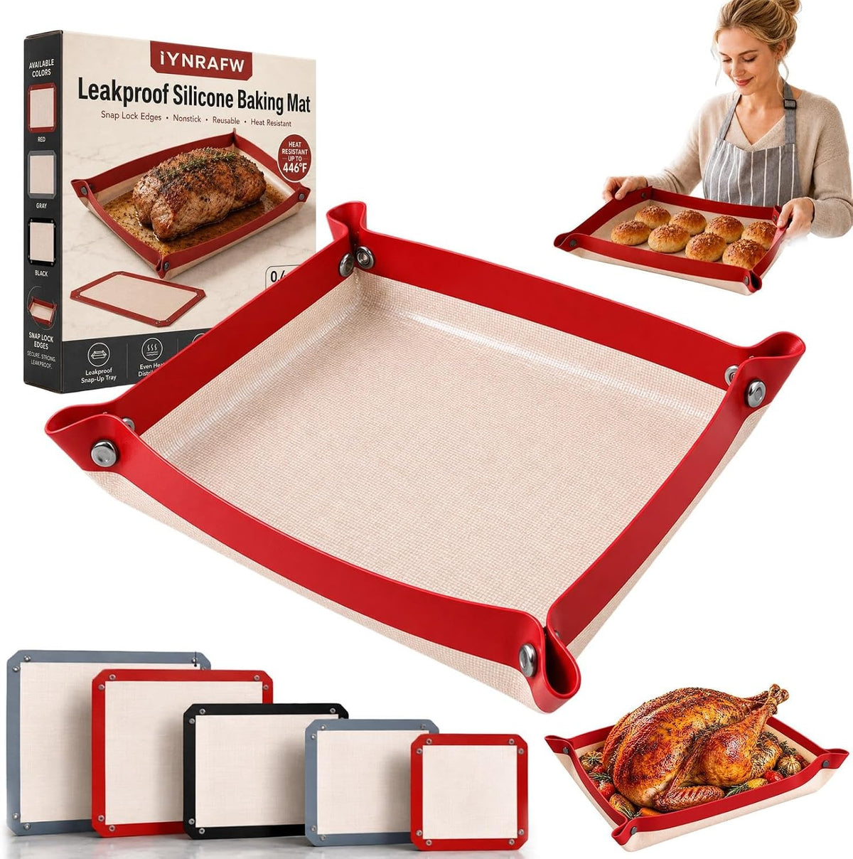 Snap-Lock Silicone Baking Mats – Matching Duo – Red