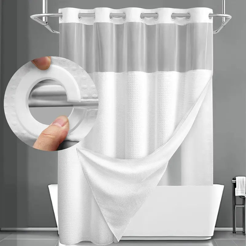 White waffle shower curtain with snap-in liner