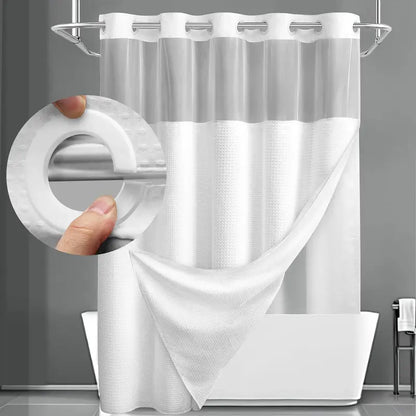 White waffle shower curtain with snap-in liner