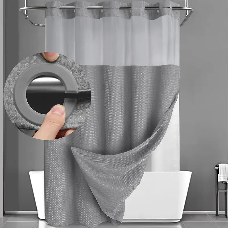 Grey waffle shower curtain with snap-in liner