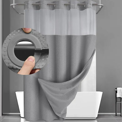 Grey waffle shower curtain with snap-in liner