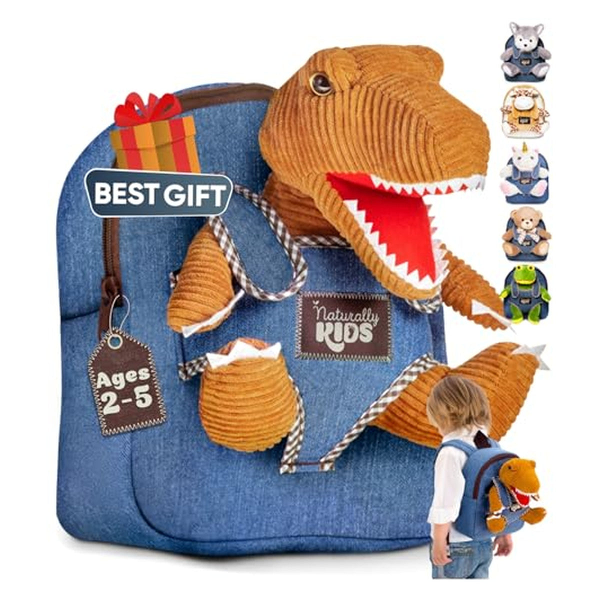 Naturally KIDS Dinosaur Backpack with Removable Plush — source image 1