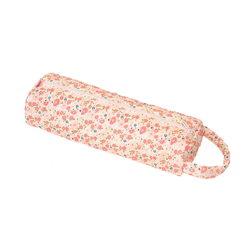 Quilted Travel Cosmetic Pouch with Carry Handle — Flower