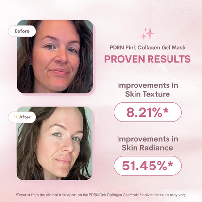 Woman smiling with a clear gel face mask being peeled away from her skin. An overlay text reads 'After 1-2 hours, turns clear when the active ingredients are fully absorbed by your skin.'