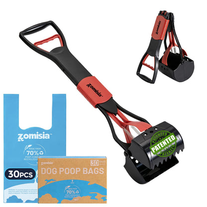 ZOMISIA 26" Long Handle Pooper Scooper with 30 Count Waste Bags | Sturdy & Durable Large Dog Poop Scooper – Lightweight One-Handed, Easy Pickup on Grass, Gravel & All Surfaces, Less Bending