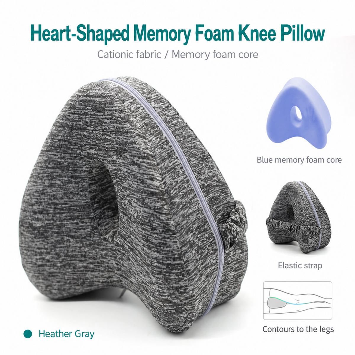 Heather Gray knee pillow with elastic strap