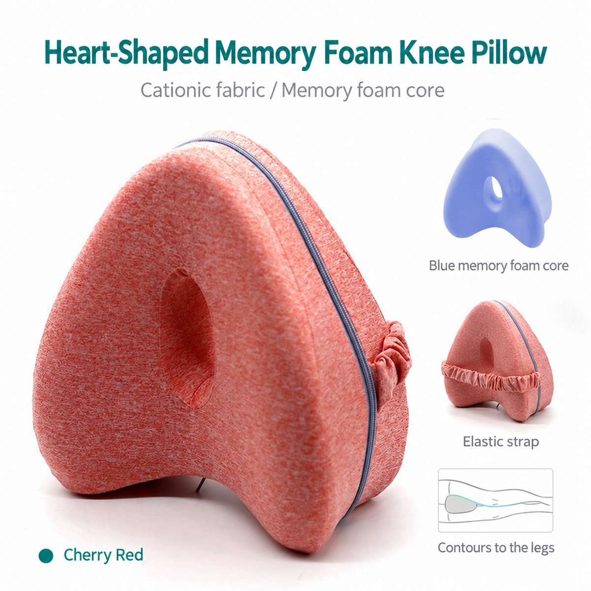 Cherry Red knee pillow with elastic strap