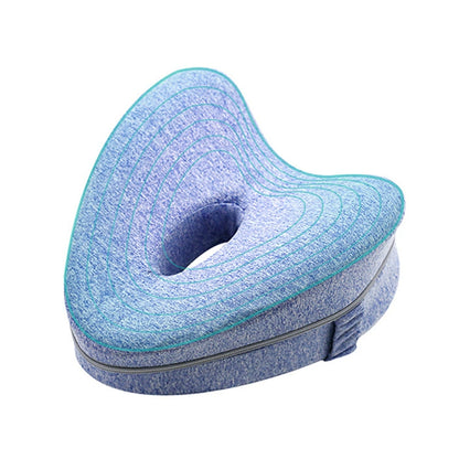 Blue contoured memory foam knee pillow