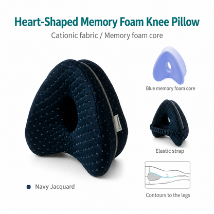 Navy jacquard knee pillow with elastic strap