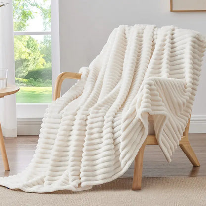 Cream BEDELITE striped fleece blanket