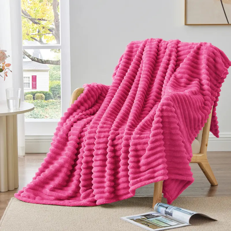 Hot Pink BEDELITE striped fleece blanket
