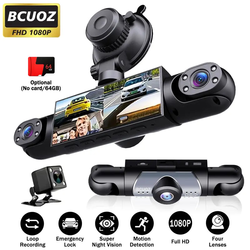360° 4-Channel 1080P Dash Cam with 64GB Card – Total Blind Spot Protection