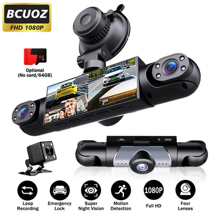360° 4-Channel 1080P Dash Cam with 64GB Card – Total Blind Spot Protection