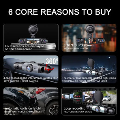 360° 4-Channel 1080P Dash Cam with 64GB Card – Total Blind Spot Protection