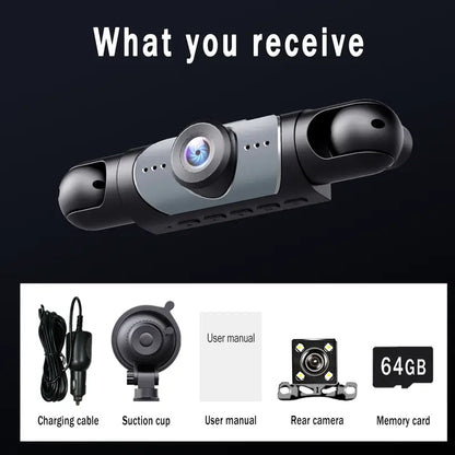 360° 4-Channel 1080P Dash Cam with 64GB Card – Total Blind Spot Protection