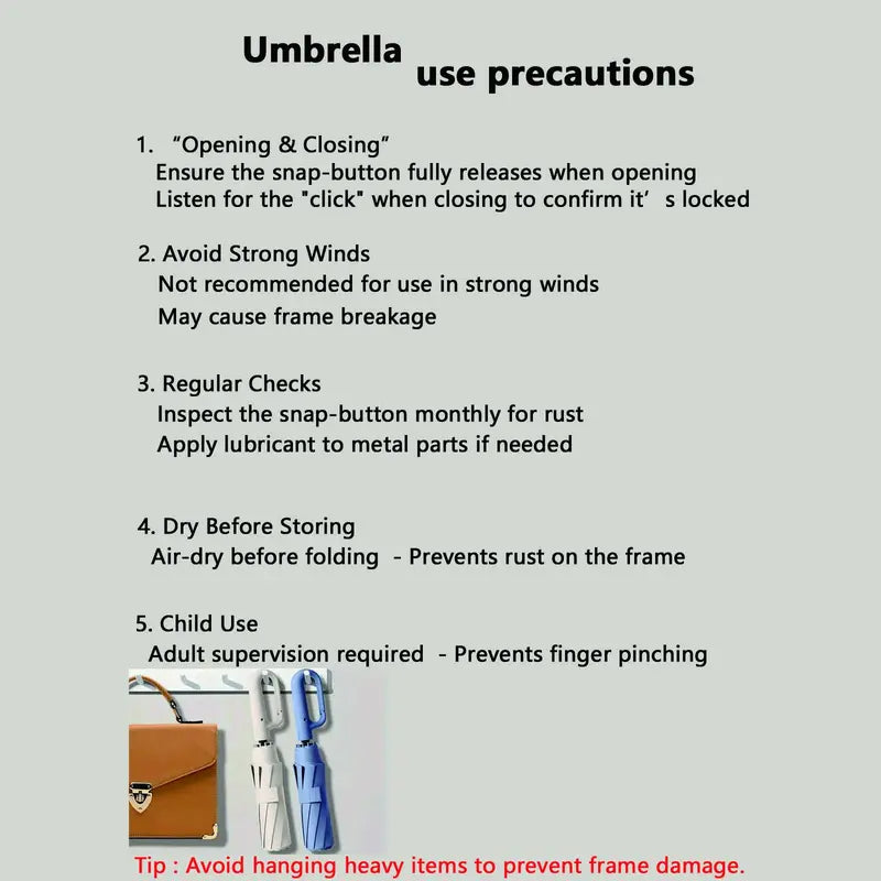 Hands-Free Automatic Folding Umbrella with Carabiner Handle | 2 Pack per Set